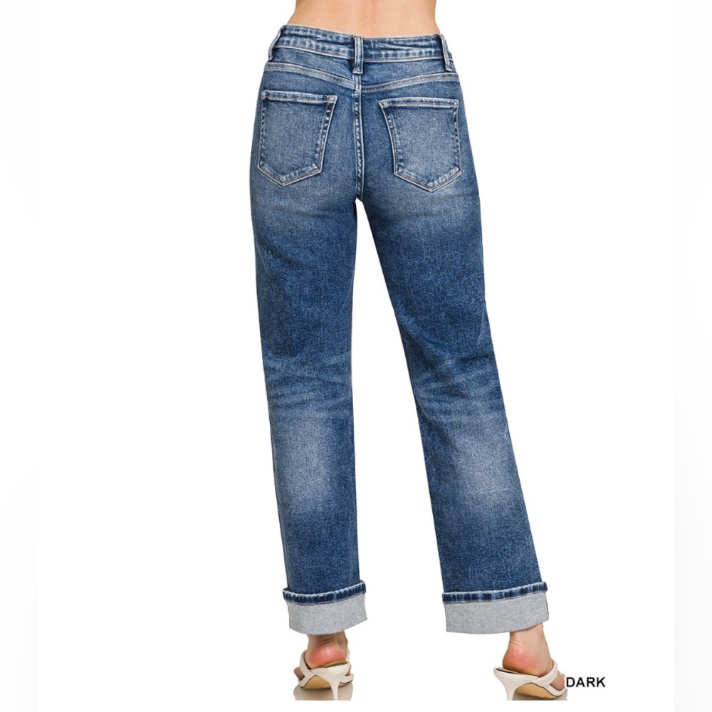 111 πΊπΈ Zenana CUFFED STRAIGHT DENIM PANTS - Picture 2 of 4